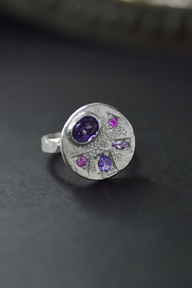 Palette Amethyst & Pink Sapphire Silver Ring 1282-1