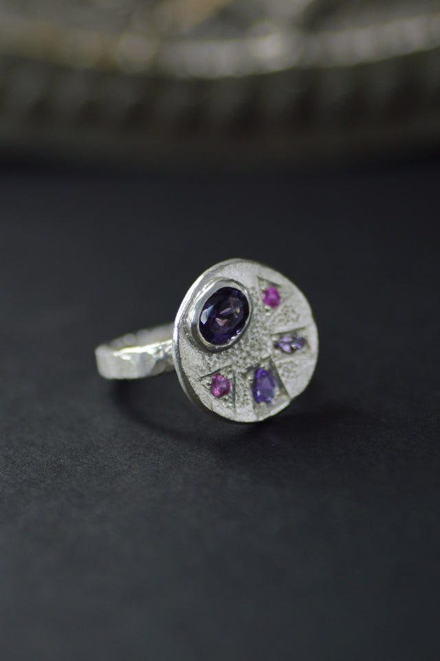 Palette Amethyst & Pink Sapphire Silver Ring 1282-1