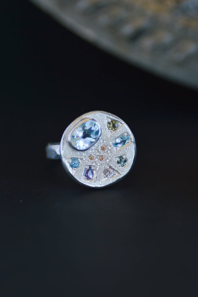 Palette Topaz & Sapphire Silver Ring 1223-2