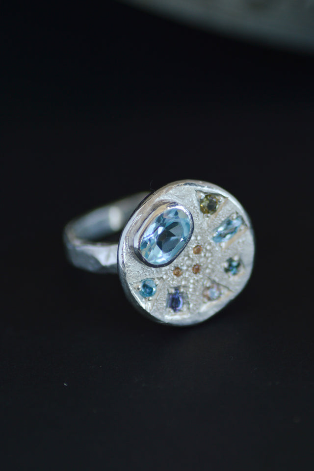 Palette Topaz & Sapphire Silver Ring 1223-2