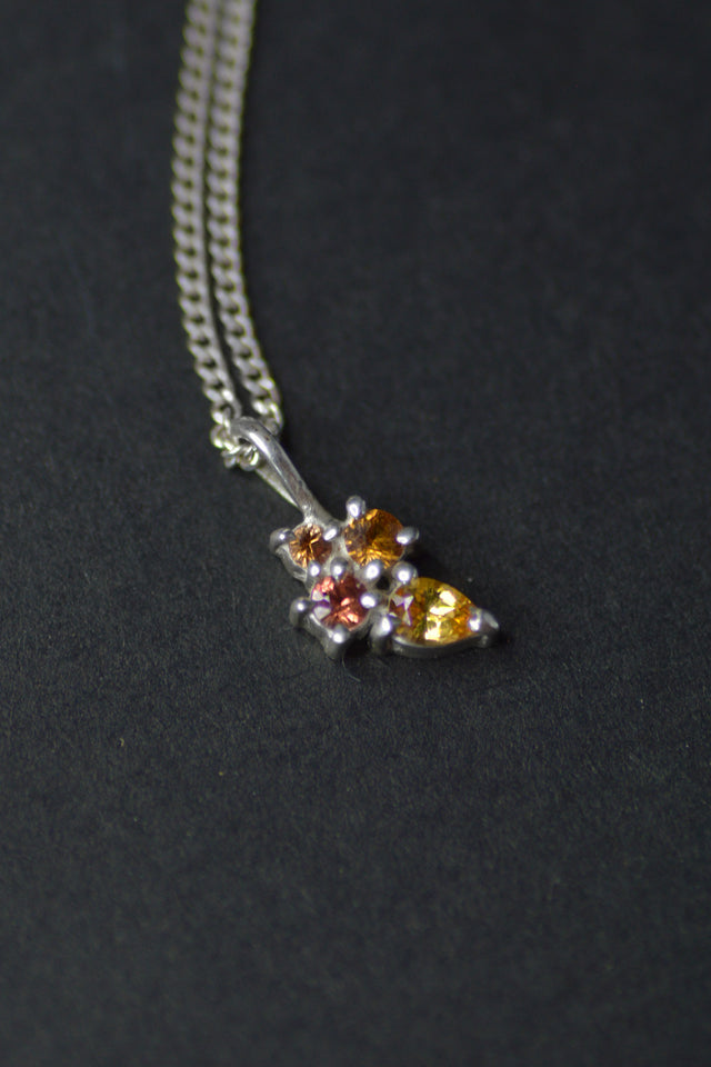 Blooms Orange & Red Sapphire Silver Pendant 1270-2