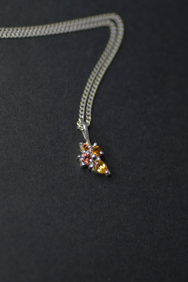 Blooms Orange & Red Sapphire Silver Pendant 1270-2