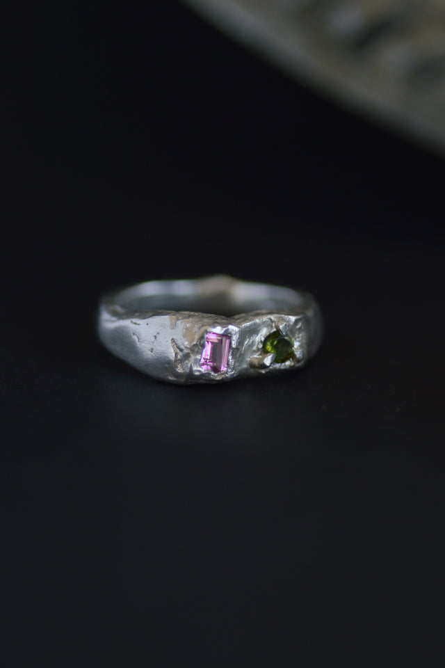 Duet Sapphire & Tourmaline Silver Ring 1160-2