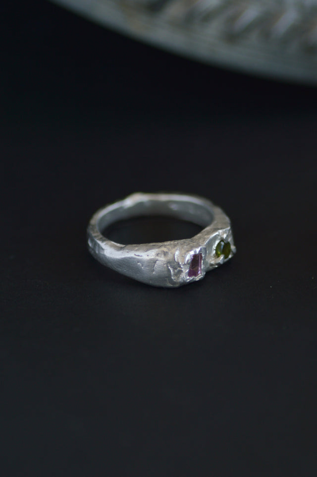 Duet Sapphire & Tourmaline Silver Ring 1160-2