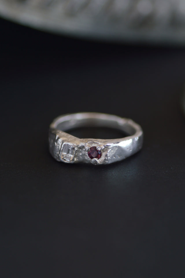 Duet Sapphire & Garnet Silver Ring 1088-3