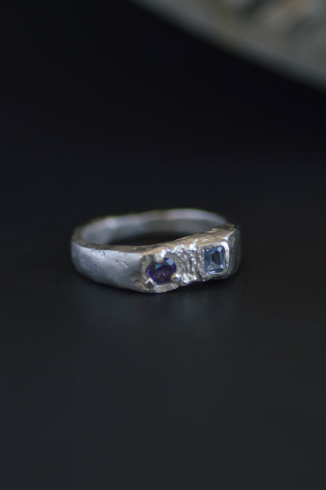 Duet Sapphire & Amethyst Silver Ring 1088-4