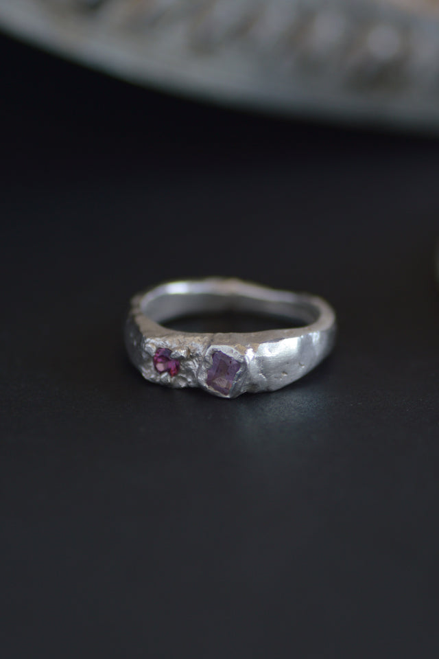 Duet Sapphire & Garnet Silver RIng 1160-4