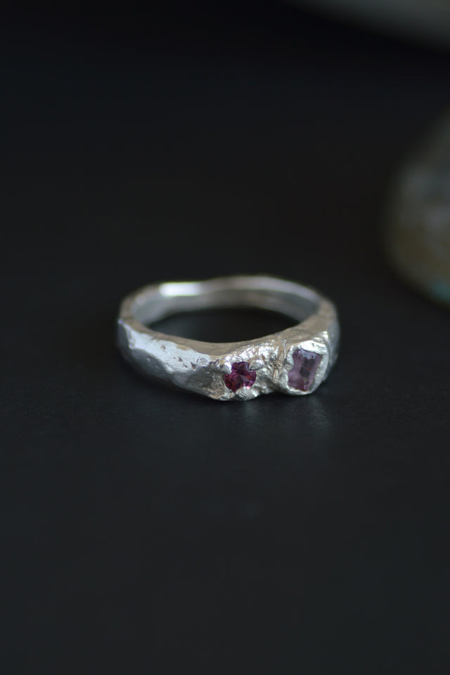 Duet Sapphire & Garnet Silver RIng 1160-4