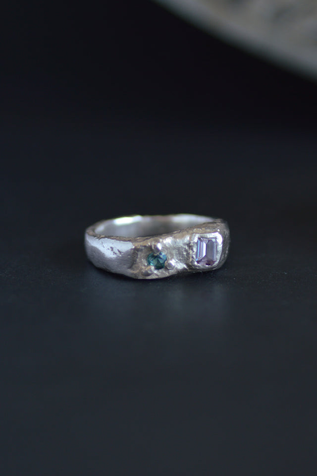 Duet Sapphire & Tourmaline Silver Ring 1088-2