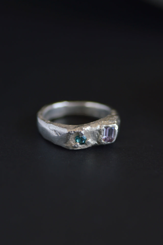 Duet Sapphire & Tourmaline Silver Ring 1088-2