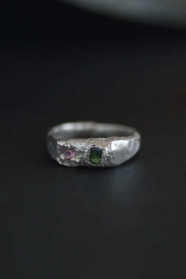 Duet Sapphire & Tourmaline Silver Ring 1088-1