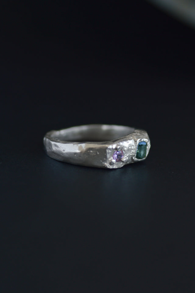 Duet Sapphire & Tourmaline Silver Ring 1088-1