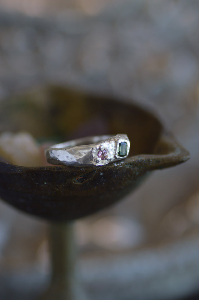 Duet Sapphire & Tourmaline Silver Ring 1088-1