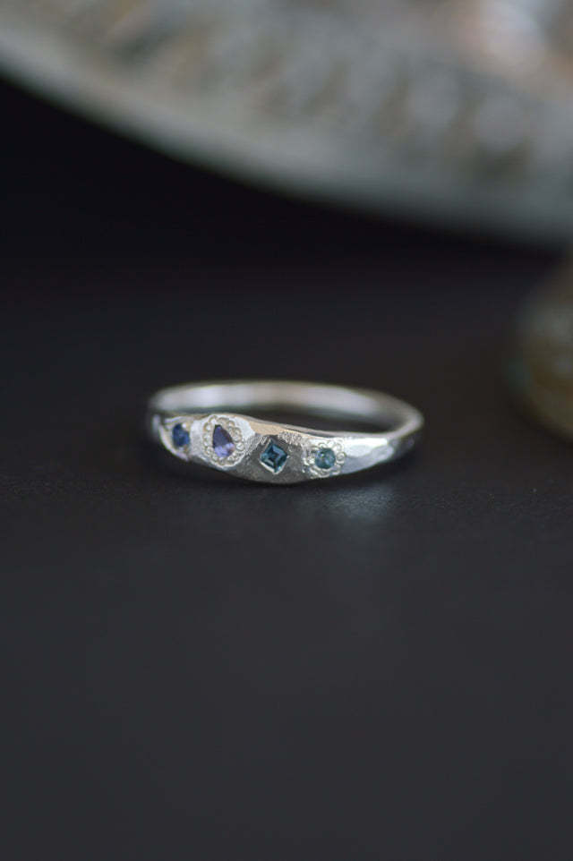 Dancer Topaz & Sapphire Silver Ring 1191-2