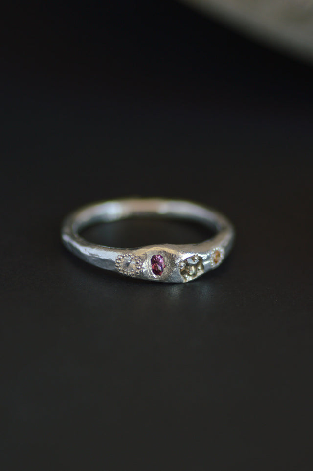 Dancer Topaz, Garnet & Sapphire Silver Ring 1252-3