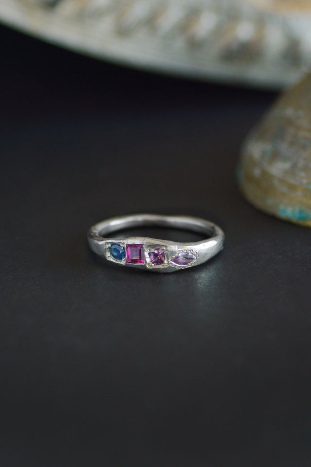 Dancer Tourmaline & Sapphire Silver Ring 1082-3