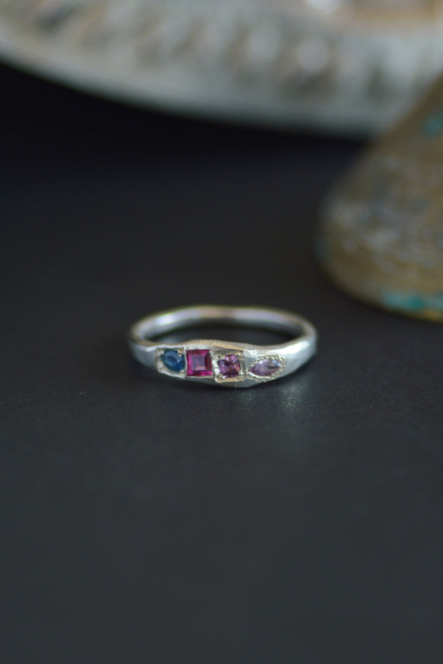 Dancer Tourmaline & Sapphire Silver Ring 1082-3