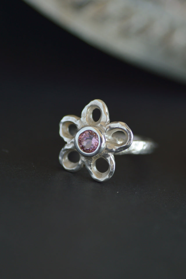 Mala Pink Tourmaline Silver Ring 1166-2