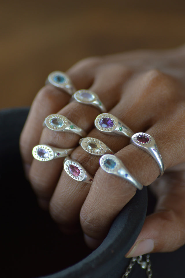 Penny Red Garnet Silver Signet RIng