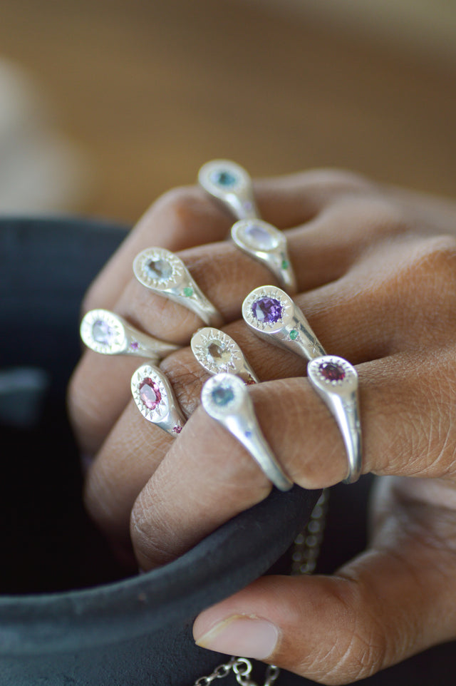 Penny Pink Tourmaline Silver Signet RIng