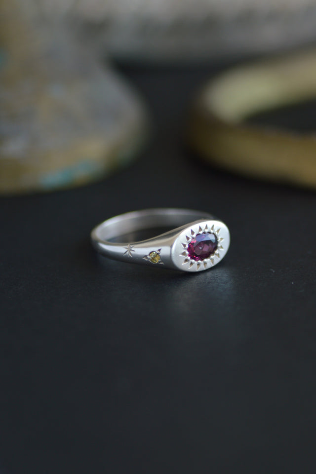 Penny Rhodolite Garnet Silver Ring 728-9