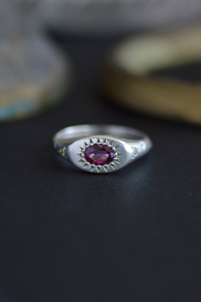 Penny Rhodolite Garnet Silver Ring 728-9