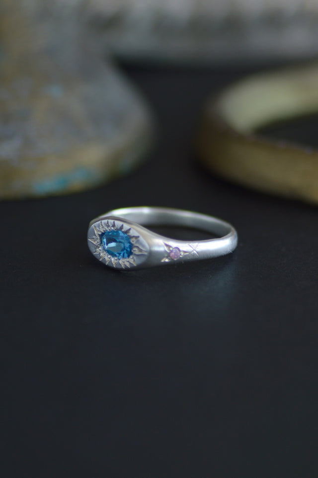 Penny Blue Topaz Silver Signet Ring