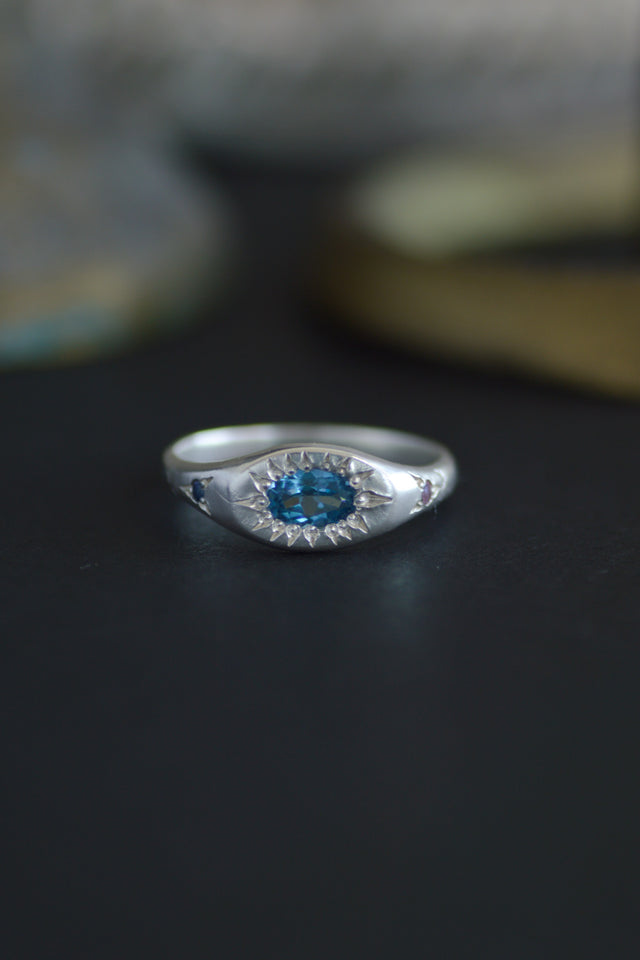 Penny Blue Topaz Silver Signet Ring