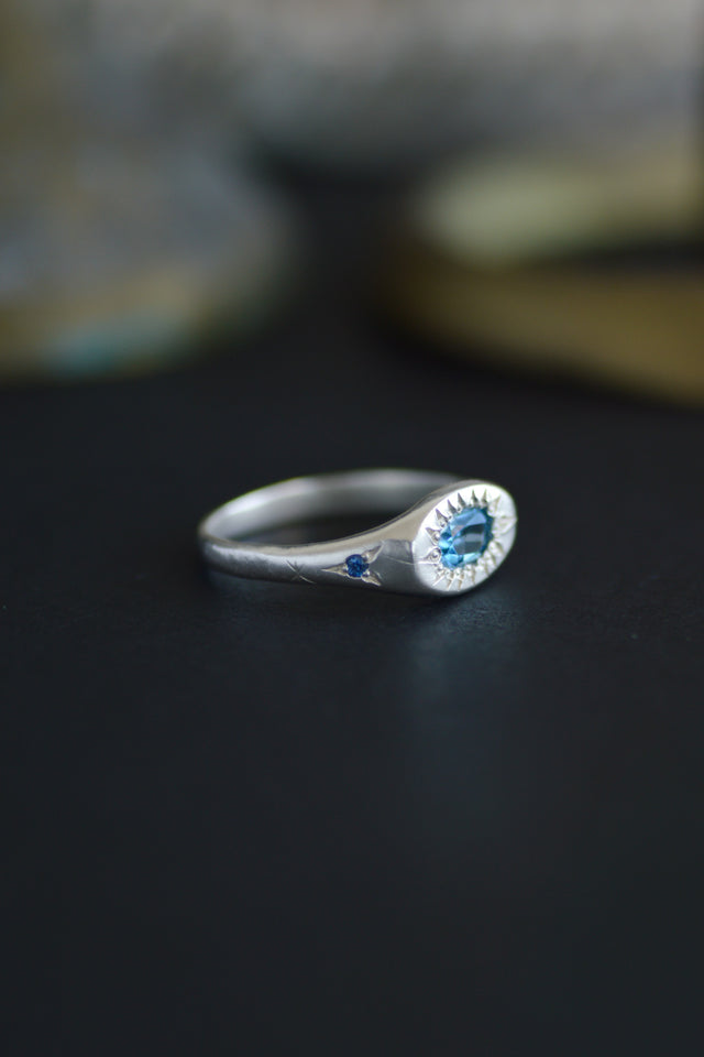 Penny Blue Topaz Silver Signet Ring