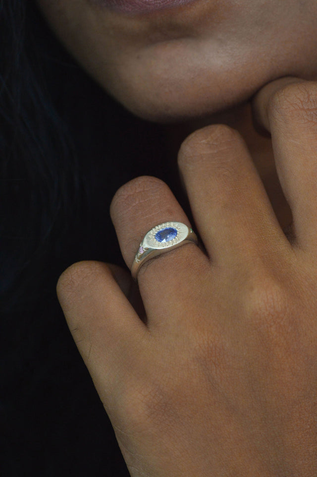 Penny Blue Sapphire Silver Ring