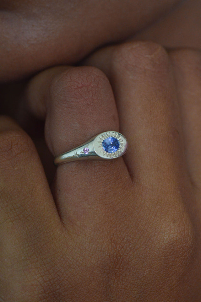 Penny Blue Sapphire Silver Ring