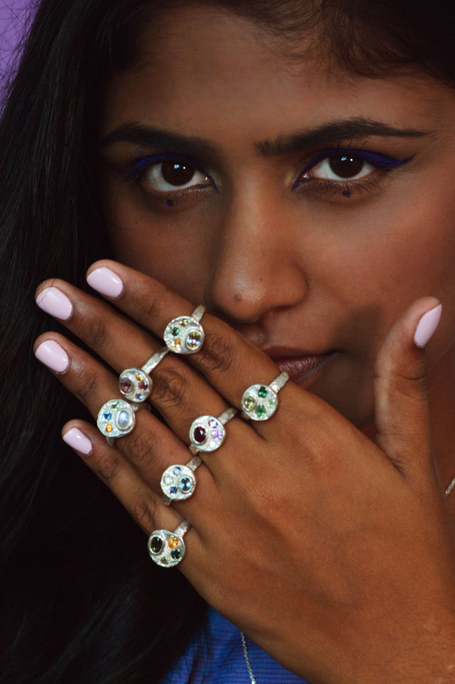 Sculpture Citrine & Sapphire Silver Ring 1247-4