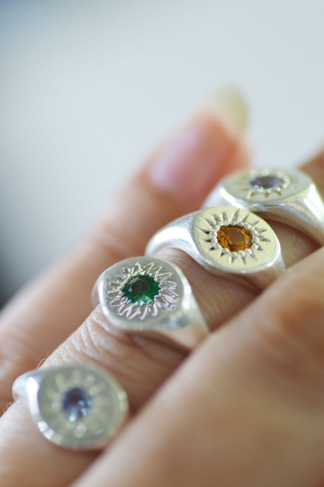 Daisy Rhodolite Garnet Signet Silver Ring