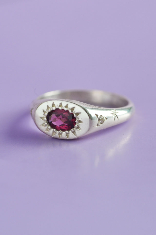 Penny Rhodolite Garnet Silver Ring 728-9