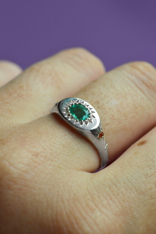 Penny Emerald Silver Signet Ring
