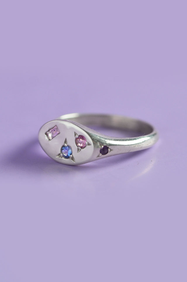 Pickles Pink, Blue Sapphire & Amethyst Mini Silver Signet 878-2