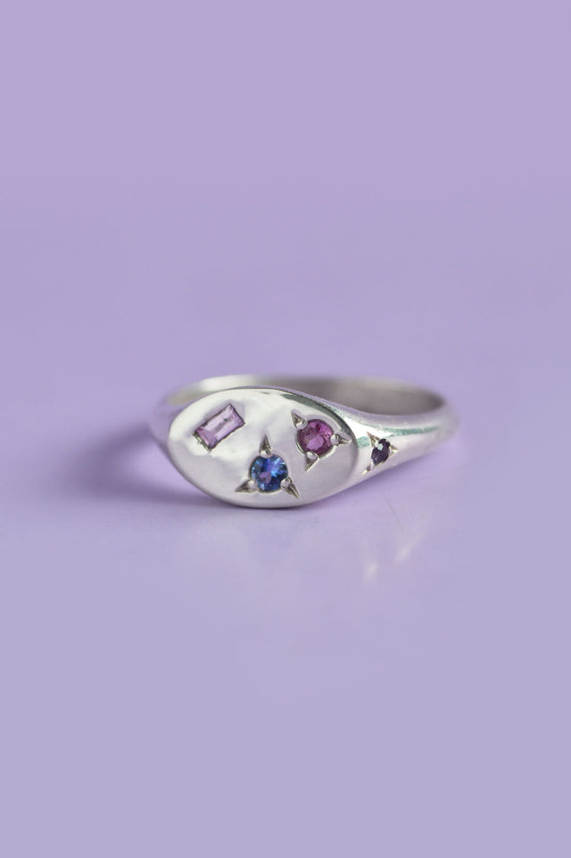 Pickles Pink, Blue Sapphire & Amethyst Mini Silver Signet 878-2