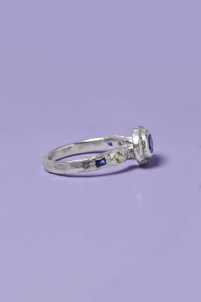 Poet Blue Topaz, Sapphire Silver Ring 614-1