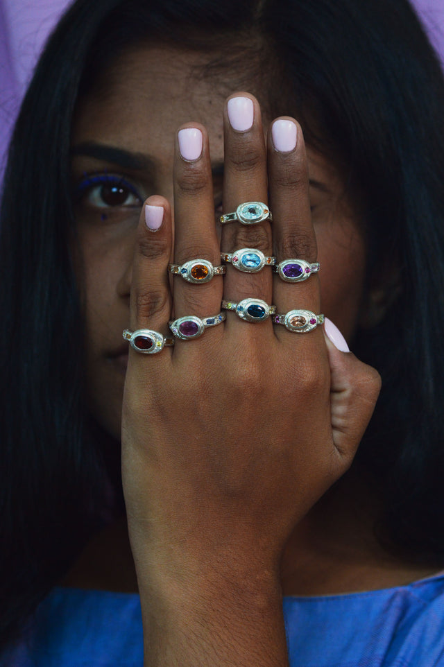 Poet Garnet, Sapphire & Tourmaline Ring 1080-2