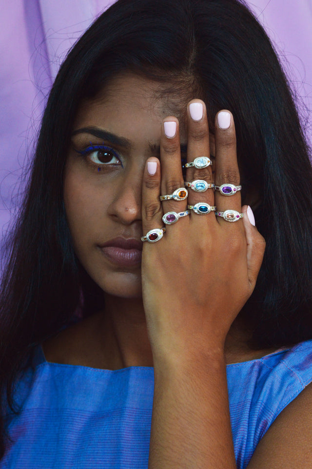 Poet Blue Topaz, Sapphire Silver Ring 614-1