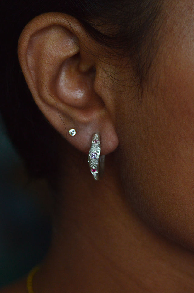 Dancer Ruby & Sapphire Silver Hoop Earrings 907-1