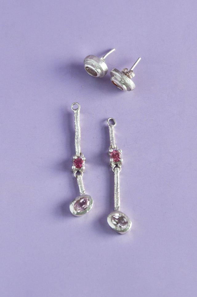 Trapeze Pink Tourmaline Silver Earrings 598-01