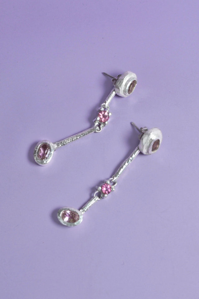 Trapeze Pink Tourmaline Silver Earrings 598-01