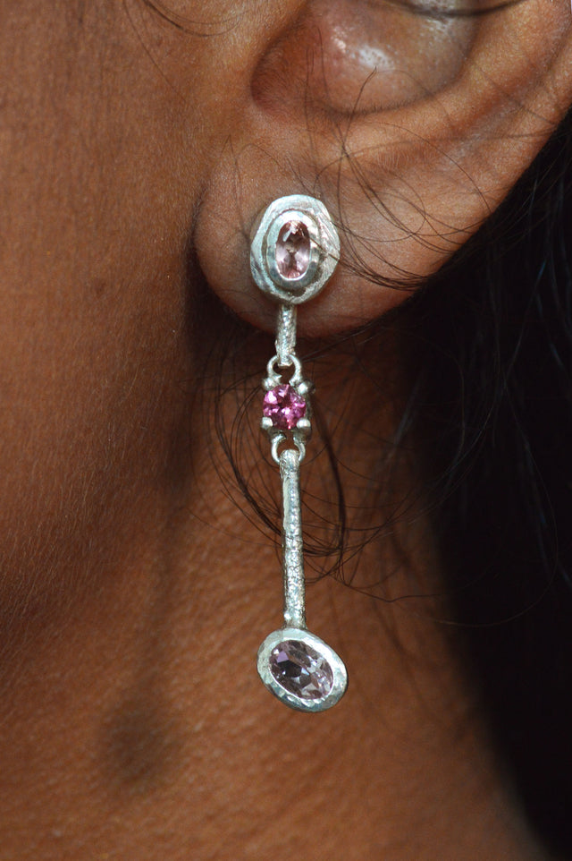 Trapeze Pink Tourmaline Silver Earrings 598-01