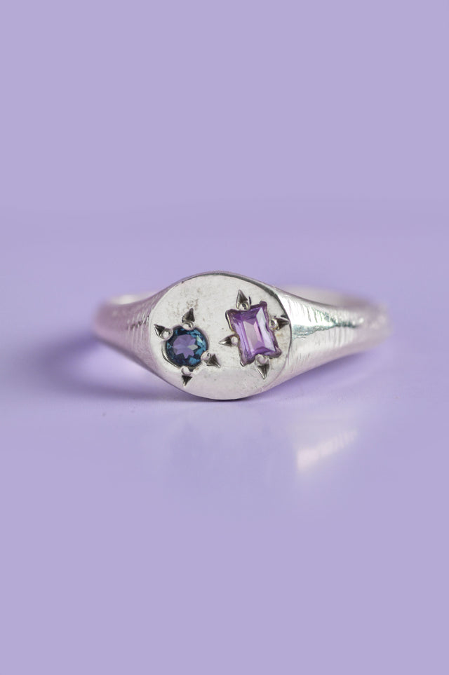 Pickles Amethyst & Blue-Green Sapphire Mini Silver Signet 871-6