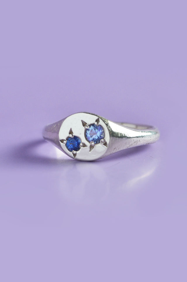 Pickles Blue Sapphire Mini Silver Signet 871-4