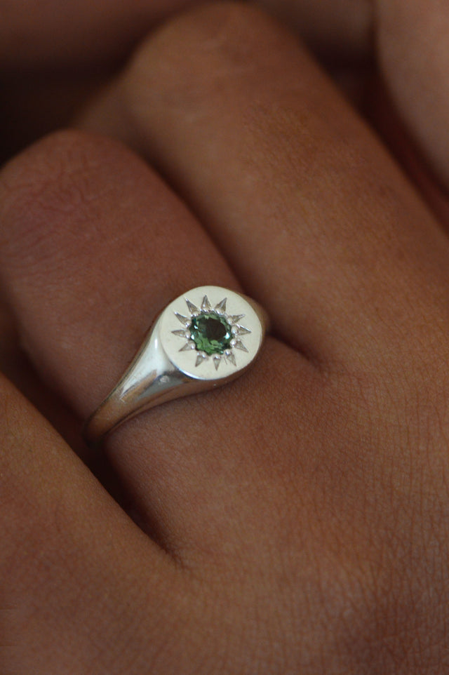 Daisy Green Tourmaline Silver Signet Ring