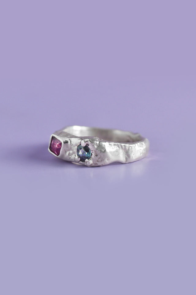 Duet Sapphire & Tourmaline Silver Ring 602-2