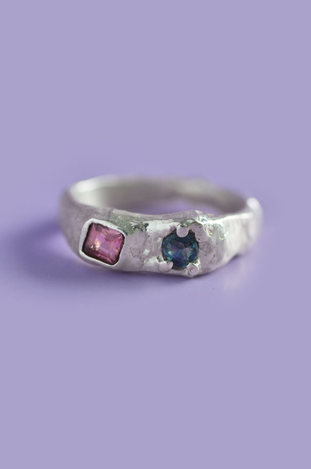 Duet Sapphire & Tourmaline Silver Ring 602-2