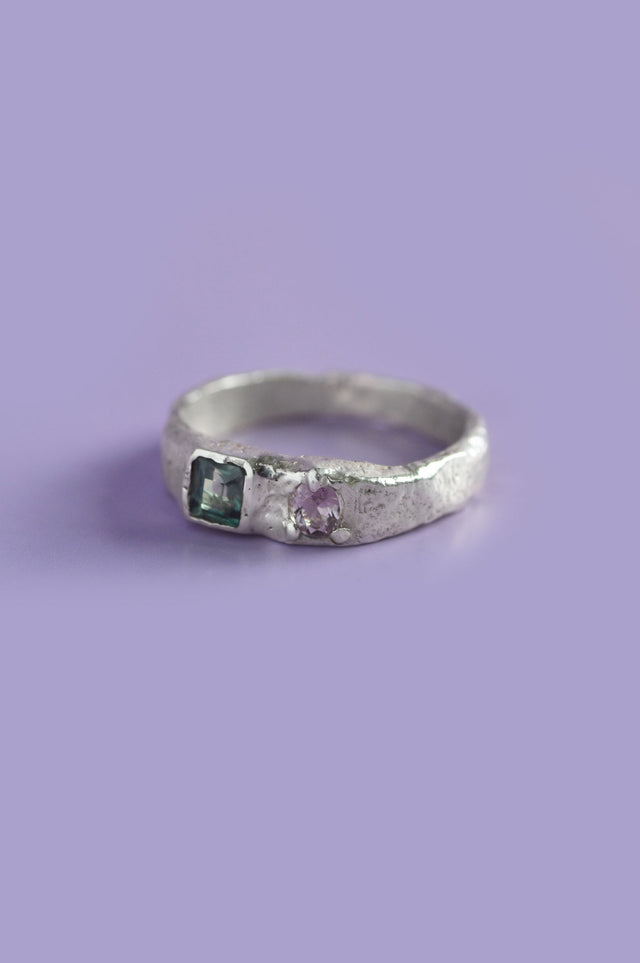 Duet Sapphire & Tourmaline Silver Ring 602-3